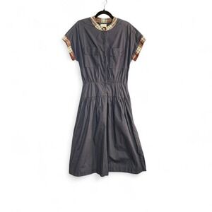 Vintage 60s Drop Waist Dress Women's Size Medium Neiman Marcus Navy‎ Plaid Twee